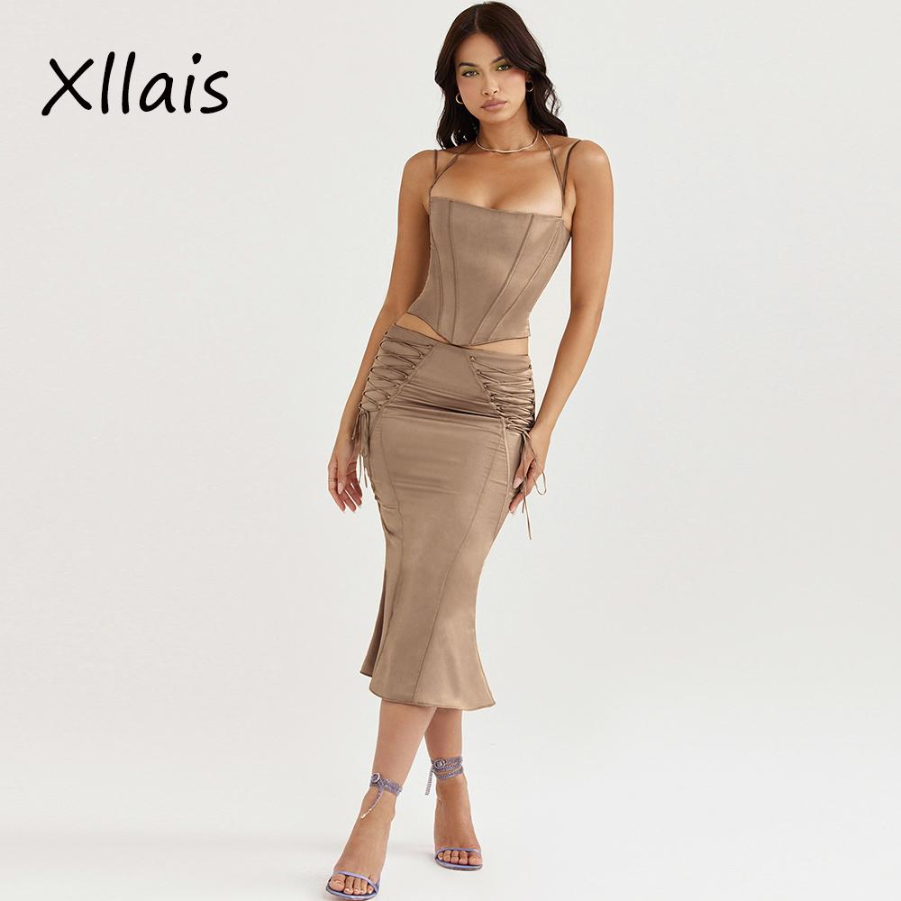 

Dress XLLAIS Summer Office Women Set Elegance Fishbone Camisole And Lace Up Dresses Two Piece Vacation Outfits For Women 2022, Khaki