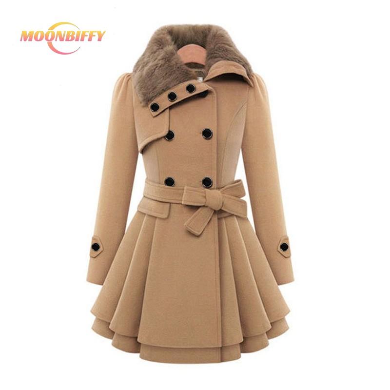 

Fur 5XL Winter Jackets Women Wool Coat Women Windbreaker Warm Outwear Button Closure Asymmetrical Hem Cloak Coat Abrigos Mujer, Black