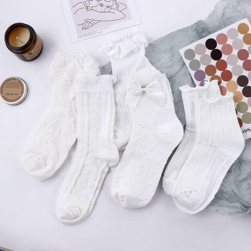

Women Socks Lolita White Lace Heart Bowknot Cotton Femme Sweet Ankle Dress Calcetine Medias