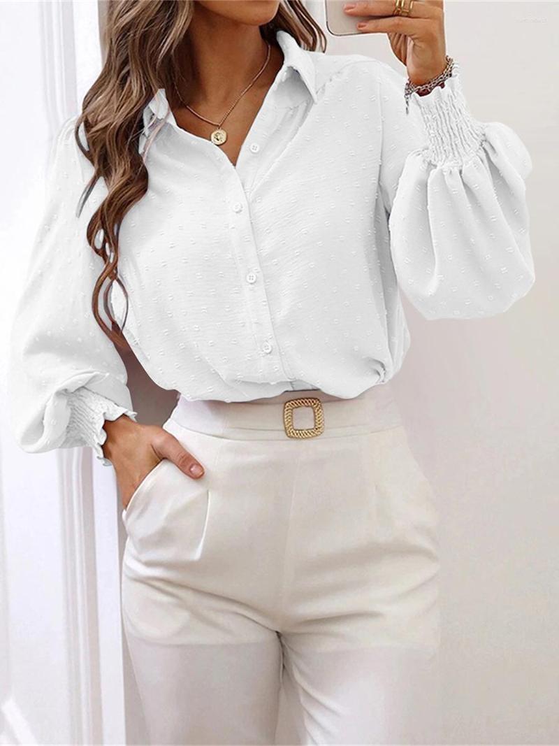 

Women' Blouses Women Spring Summer Solid Color Shirt Lantern Sleeve Button-down Jacquard Loose Elegant Blouse Casual Tops, Blue