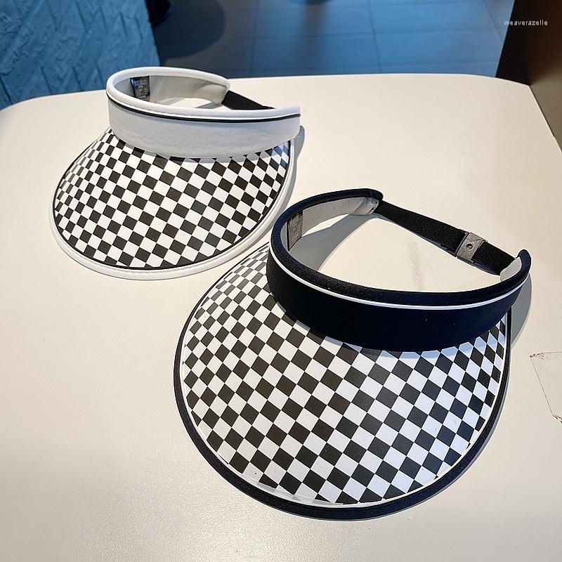 

Berets Plaid Summer Sun Visors For Women 2023 Fashion Sports Caps Protection Beach Wide Brim Elastic Ladies Unti UV Hats, White