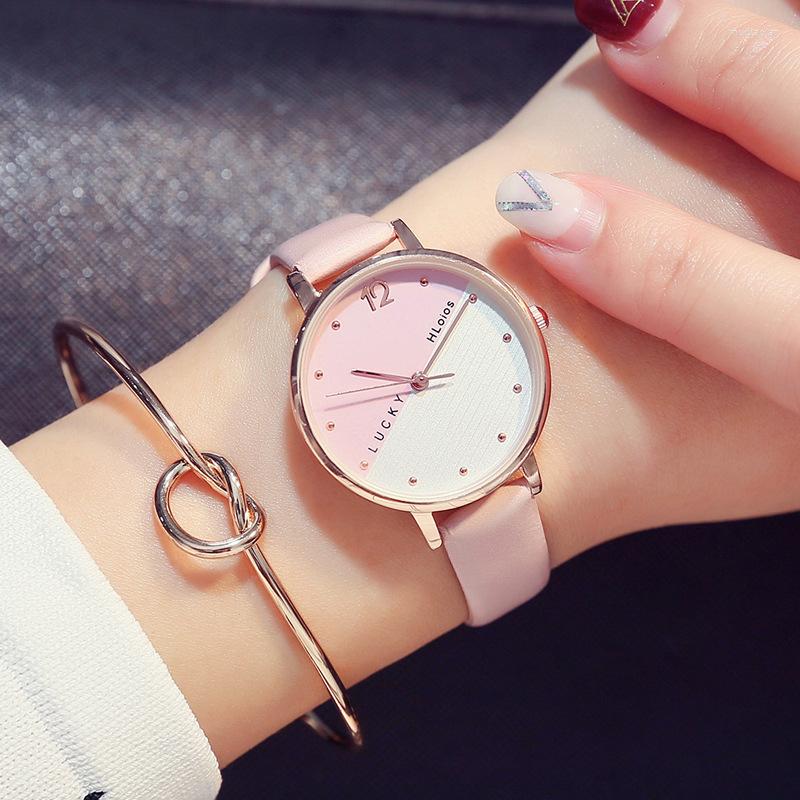

Wristwatches Women Double Color Watches Ladies Rosy Fashion Quartz Watch Leather Strap Dress For Female Gifts Relogio Feminino, Pink