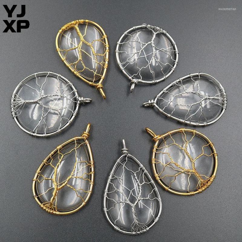 

Pendant Necklaces YJXP 1 Pcs White Crystal Round Pendants For Waterdrop Shaped Wire Wrapped Tree Of Life Lucky Charms Jewelry
