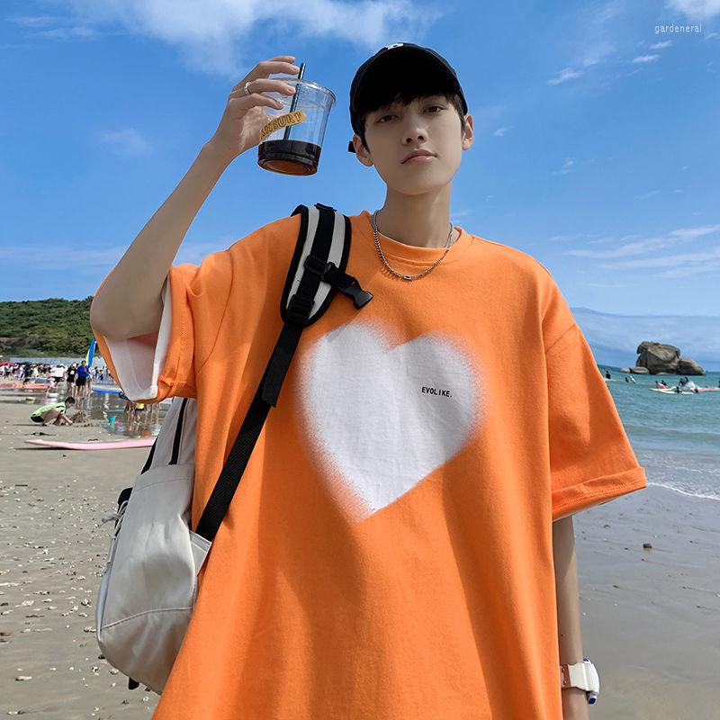 

Men's T Shirts Heart Letter Men's Shirt Short Sleeve T-shirt Trendy Large Size Tops Women Clothing Fashion Harajuku Male Tees, Black