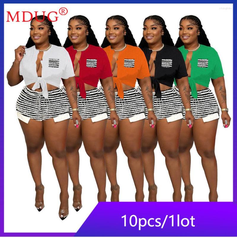 

Women's Tracksuits 10sets Black White Striped Two Piece Set Outfits Women Summer Lace-up Shirts Shorts Suits Sexy Y2k Tracksuit Wholesale, Mix color
