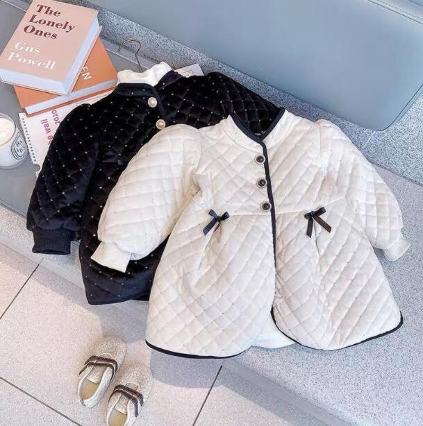 

Jackets Retail 2023 Baby Kids Korea Fleece Bow Coat Princess Fashion Outwear 2-6 T, Black