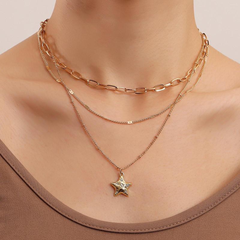 

Choker European American Retro Fashion Multi Layer Five Pointed Star Pendant Necklace Womens Sweater Chain Accessories Gift