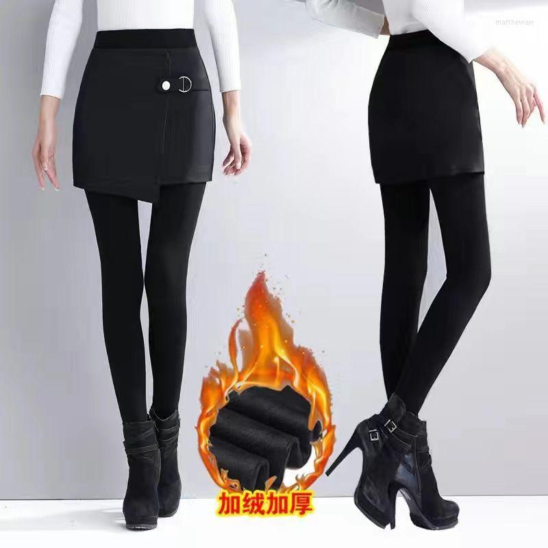 

Women's Leggings Female Winter Warm Skirt Shorts Fake Two-piece Pants Fleece, Brown