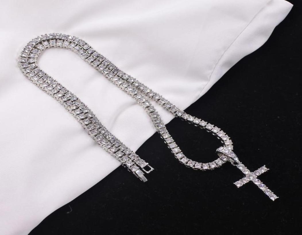 

Pendant Necklaces Men Women Hip Hop Cross Necklace With 55mm Zircon Tennis Chain Iced Out Bling HipHop Jewelry Fashion Gift2338523