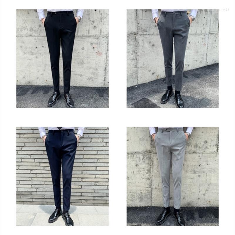 

Men's Suits Formal Men Pants Office Trousers For Dress Slim Fit Embroidery Social Pantalones Hombre Costume Homme 4 Colors, Black