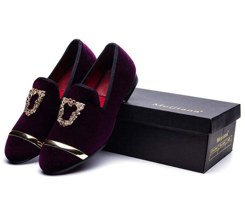 

2022 men039s Dress Shoe men party and wedding handmade loafers velvet shoes with gold buckle men dress shoes A259149935, Purple