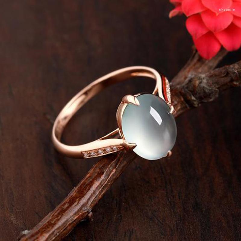 

Cluster Rings Creative Natural Chalcedony Rose Gold Opening Adjustable Ring Retro Aristocratic Light Luxury Charm Female Silver Jewelry