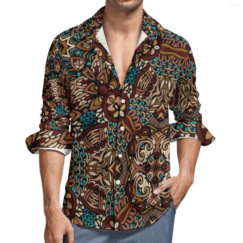 

Men's Casual Shirts Bohemia Print Y2K Shirt Men Colorful Retro Mandala Autumn Cool Blouses Long Sleeve Design Oversized Tops, Style-6