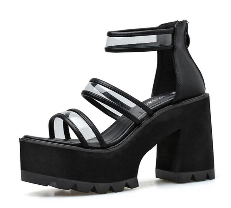 

Girl Summer Party Platform Shoes Woman High Block Heels Sandals Women Fashion5249309, Black
