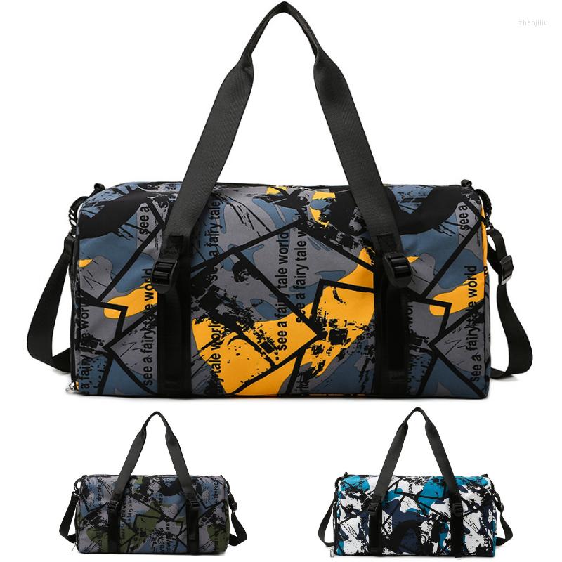 

Outdoor Bags Graffiti Sport Gym Bag Overnight Duffel Fashion Personality Travel With Shoe Compartment & Wet Clothes Pocket Waterproof, Blue