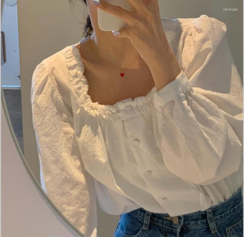 

Women's T Shirts 2023 Spring Women Sexy Square Bare T-shirt Pullover Long Sleeve Solid Button Egirl Korean Chic Sweet Elegant Temperament, White