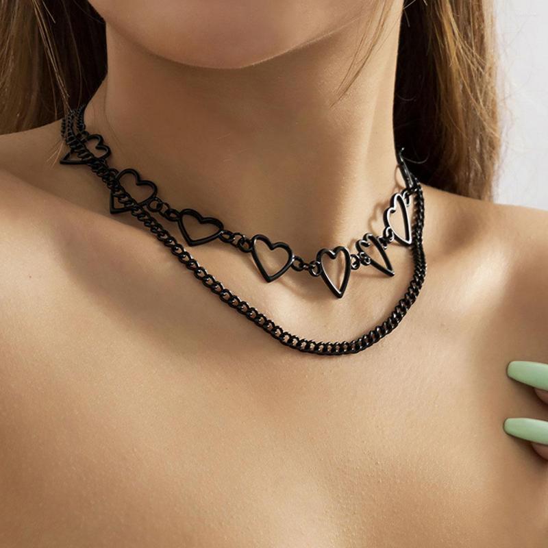 

Chains Punk Style Hollowed Out Peach Heart Collarbone Necklaces Women's 2023 Black Cool Metal Necklace Girls Fashion Jewelry