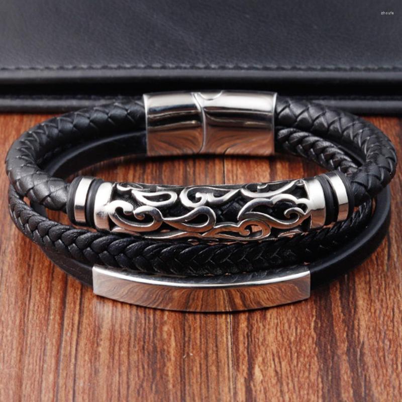 

Bangle Learher Bracelet For Men Cowhide Strap Stainless Steel Leather Braided Genuine Jewelry