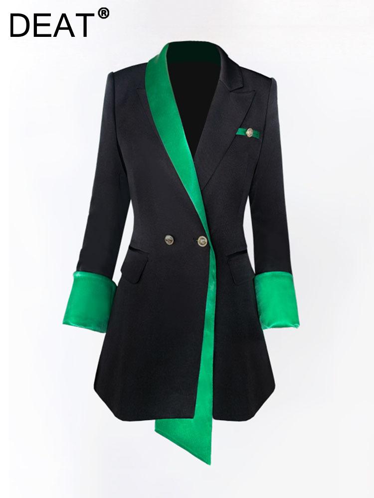 

Pants DEAT Woman Blazers Green Stain Patchwork Design Slim Waist Long Sleeve Office Lady Style Coat 2022 New Autumn Fashion 15TT204, Black blazers