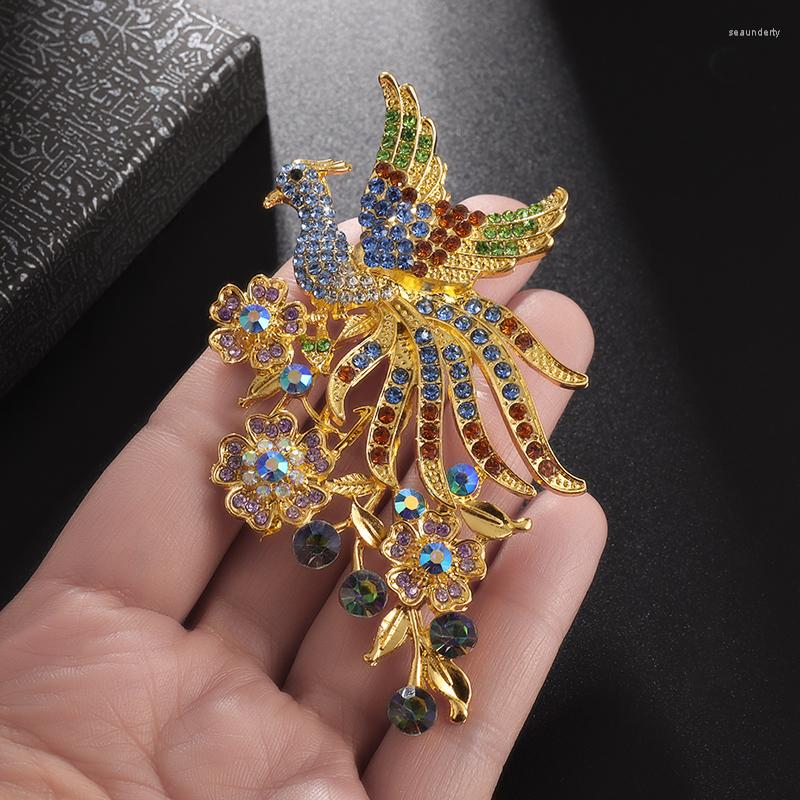 

Brooches Exquisite Colorful Zircon Gold Color Phoenix Brooch For Women Unique Auspicious Bird Pin Natural Dress Accessories