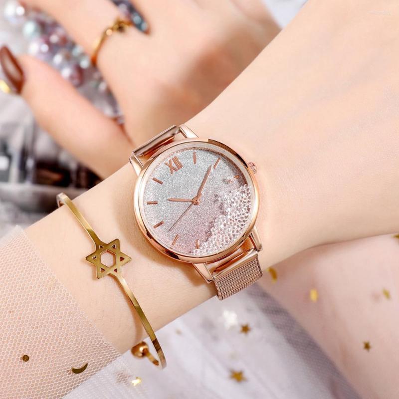 

Wristwatches Women Simple Watch Round Dial Quicksand Ball Bearing Quartz Wristwatch Gift, Pink