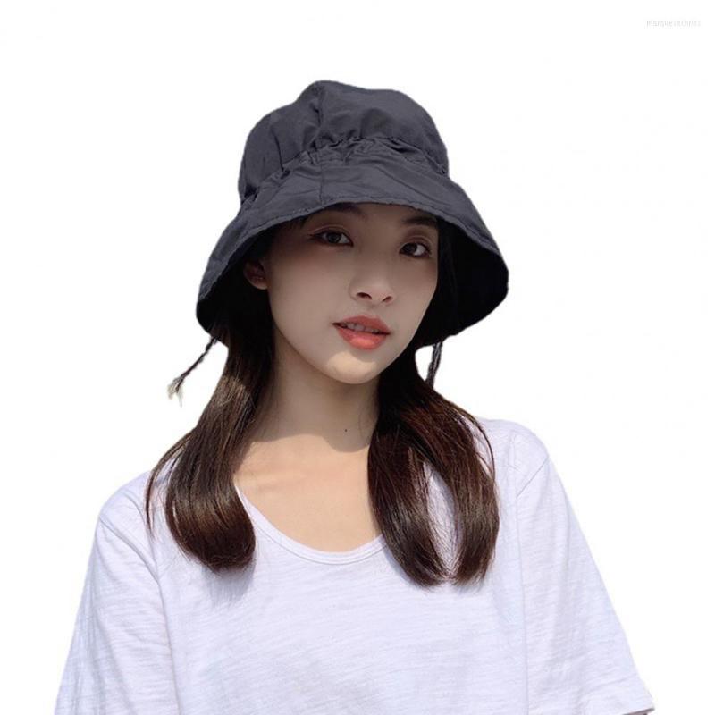 

Wide Brim Hats Versatile Drawstring Hat Adjustable Fisherman Big Traveling Hiking Fishing Cap For Women, Black