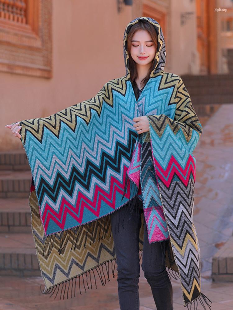 

Scarves Imitation Cashmere Women Scarf Winter Vintage Plaid Tassel Poncho Hooded Femme Thick Wrap Blanket Capa Para Mujer Pashmina Shawl