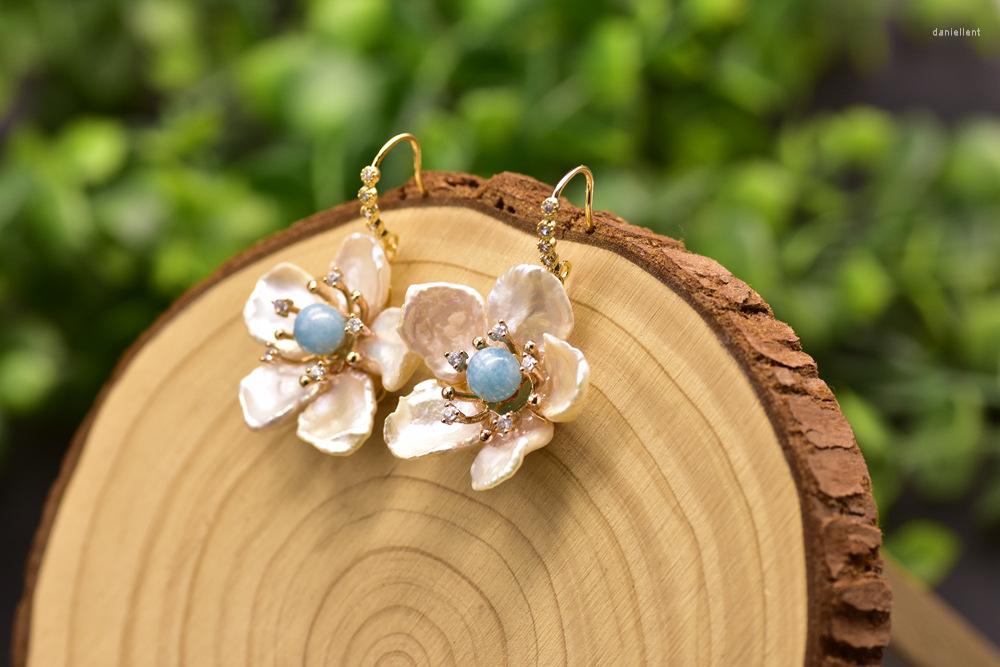 

Dangle Earrings 925 Silver Natural Stone Baroque Pearl Flower Petal