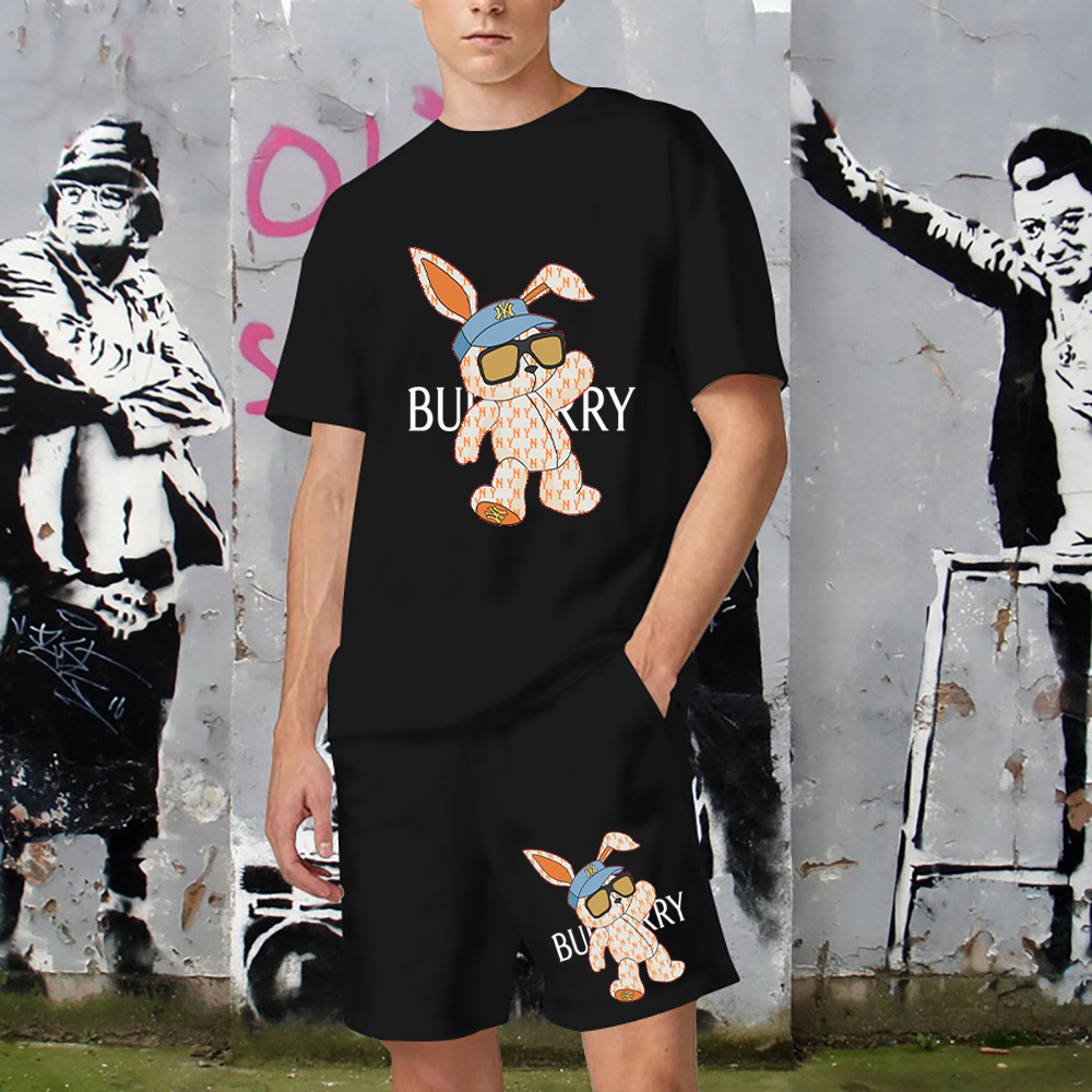 

Mens Tracksuits Summer Luxury Brand Cotton T Shirt and Shorts Set Short Sleeve Men TShirt Bunny Print Women T Shirt 2 Piece Suit 230419