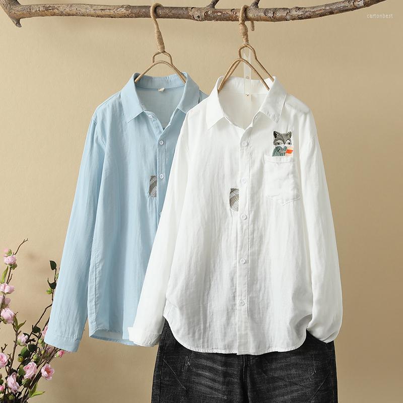 

Women' Blouses Simple Women Long Sleeve White Blue Shirts 2023 Spring Lady Casual Cotton Embroidery And Tops Fine Ladies Clothes, 0 (3)