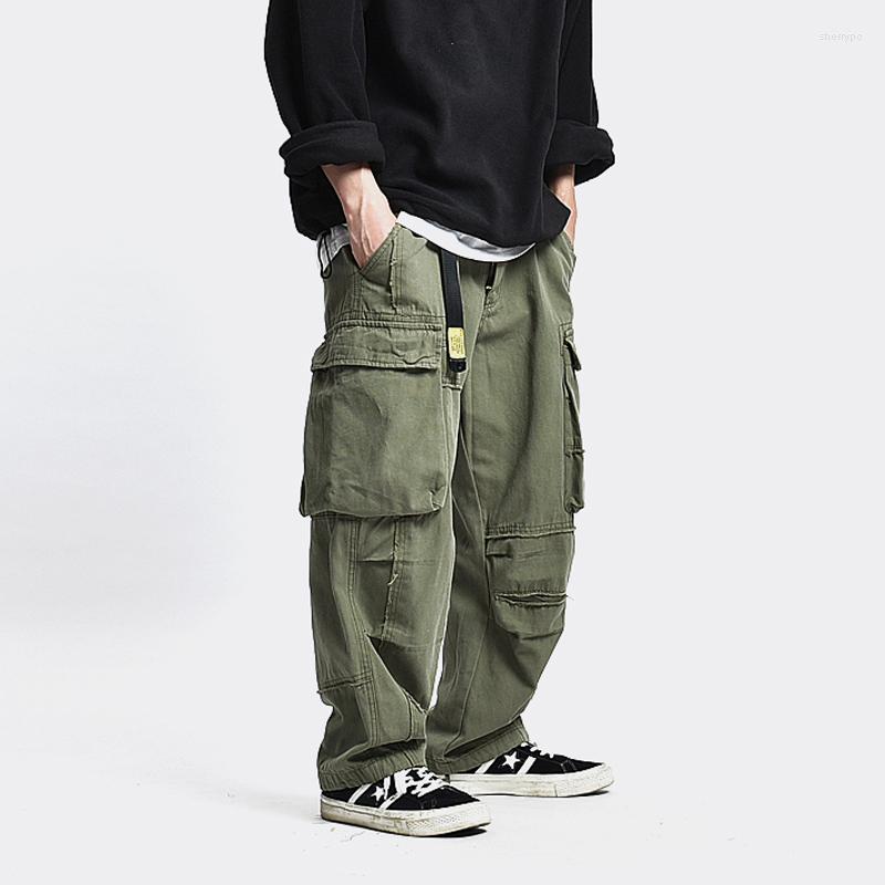 

Men's Pants American Style Overalls Men's High Street Safari Multi-pocket Loose Work Men Casual, Army green