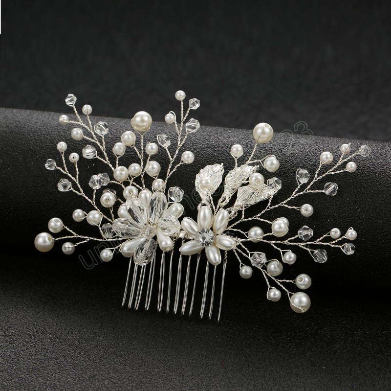 

Pearl Crystal Wedding Hair Combs Hair Accessories for Bridal Flower Hair Clips Hairpins Headpiece Women Bride Hair Jewelry