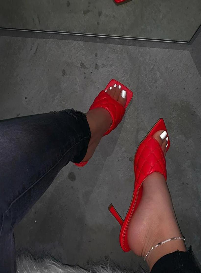 

Women Summer Slippers Ladies PU Plaid Thin High Heels Ladies Slippers Female Fashion Gingham Slides Shoes Woman Footwaer Mujer3583271, Black