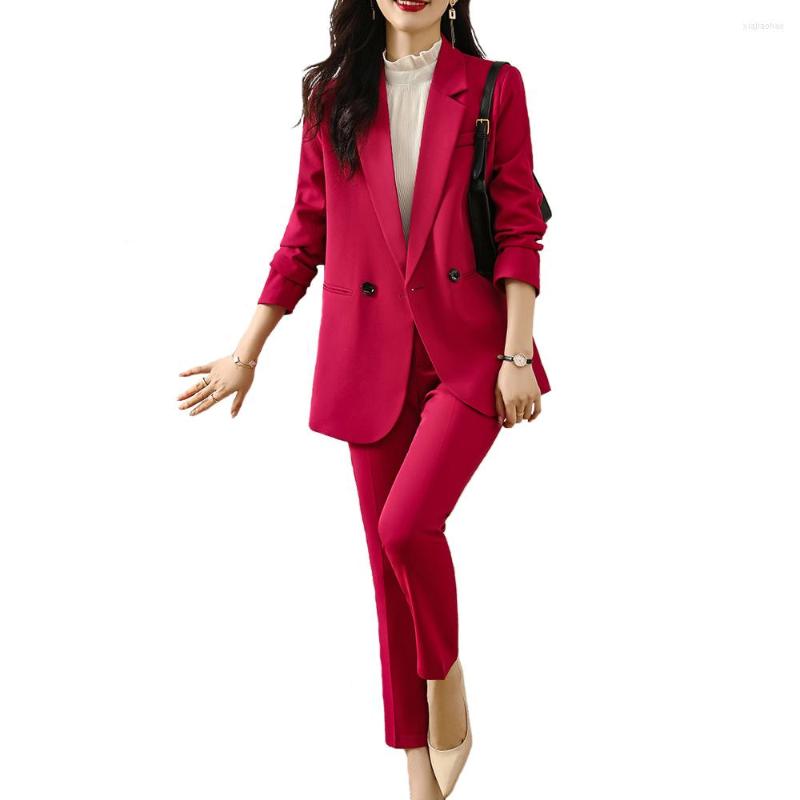 

Women' Two Piece Pants Casual Suits Rose Red Women Autumn Professional Fashion Design Long Sleeve Blazer And Office Ladies Work Wear Coffee, Black