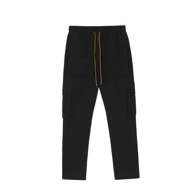 

Designer Clothing Pant Rhude high street Trend Brand Multi Pocket functional overalls men's straight slim pants fashion casual pants Streetwear Jogger Sweatpants, Black