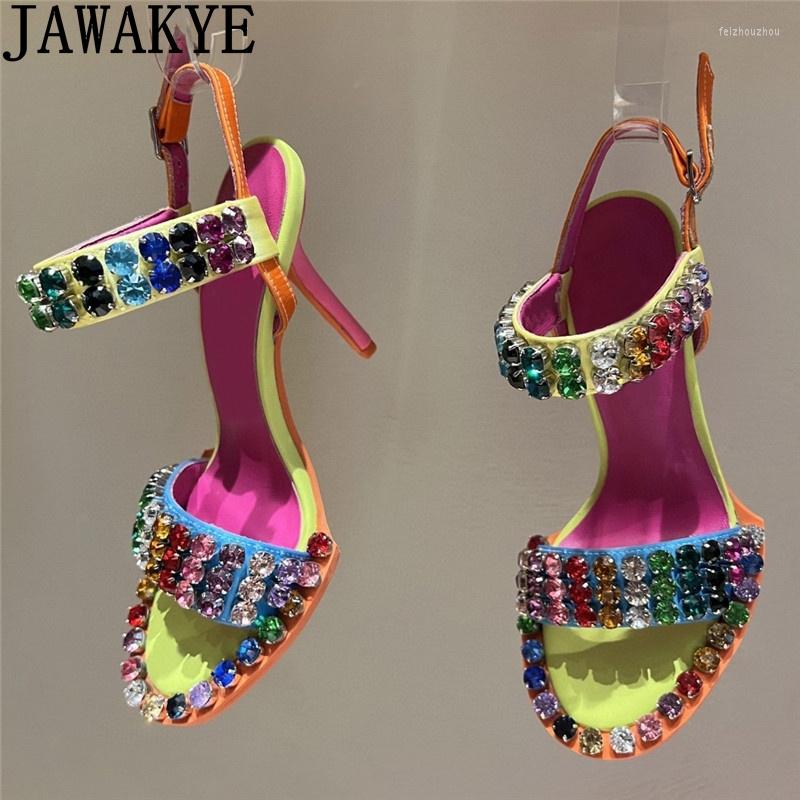 

Sandals High Quality Multicolor Crystal Women Ankle Buckle Heel Shoes Summer Sexy Luxury Ethnic Style Wedding Party, As show