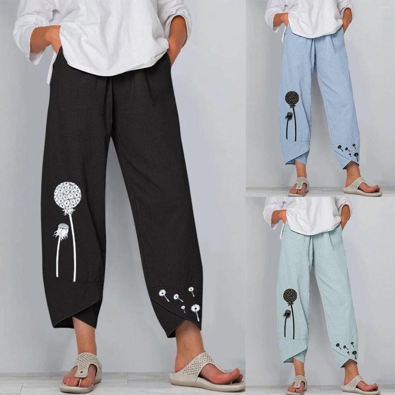 

Women' Pants Summer Women' Loose Cotton And Linen Wide Leg Harajuku Floral Printed Casual Harem Ladies Sweatpants, Agy