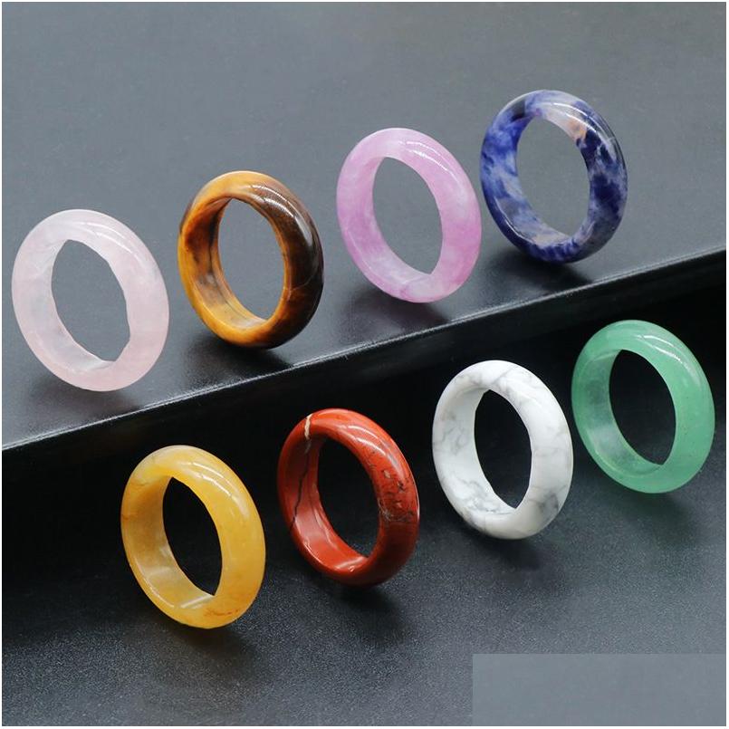

Band Rings Wide 5Mm Rose Crystal Quartz Agates Red Stone Topaz Sodalite Kallaite Tigers Eye Women Finger Ring Drop Delivery J Dh8Dt