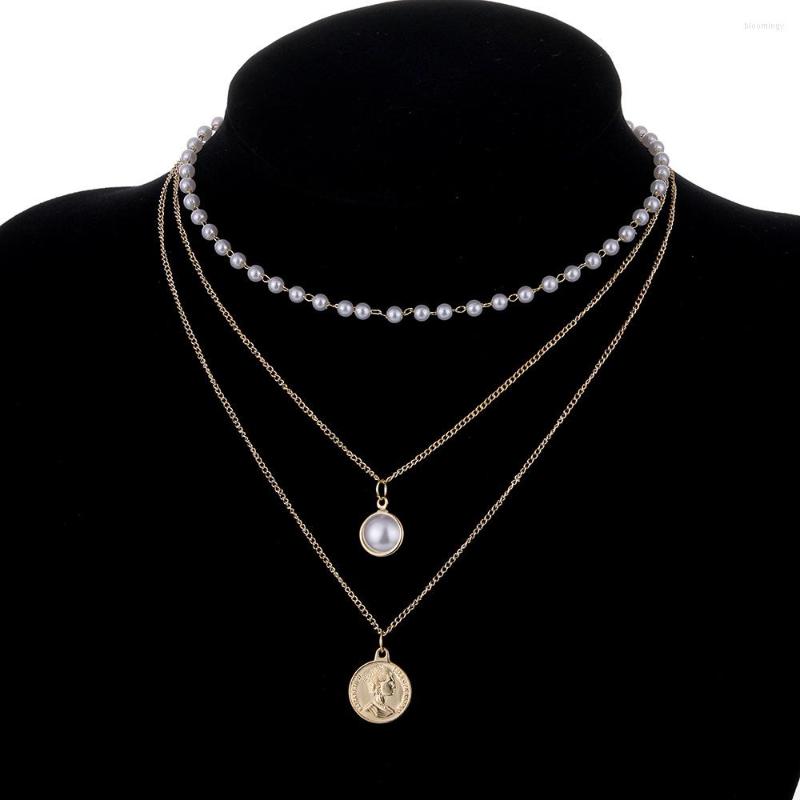 

Chains Designer Original Handmade Pearl Chain Necklace Vintage Beauty Head Pendant Fashion Clavicle Ladies Party Gift