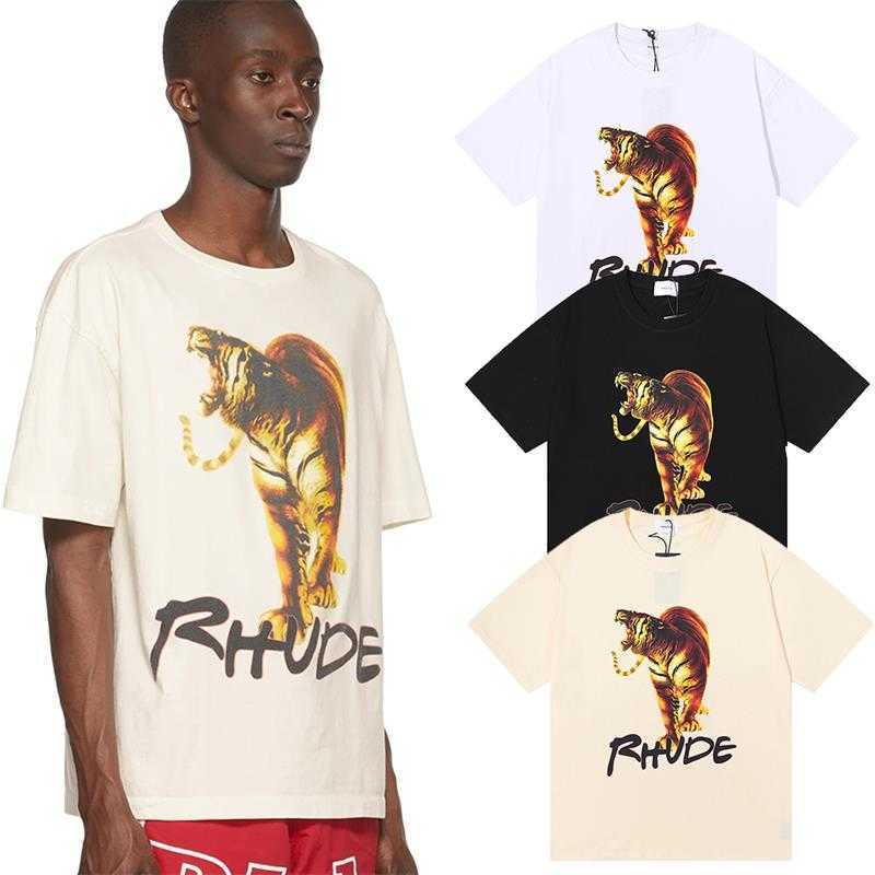 

Designer Fashion Clothing Tees Hip hop TShirts Rhude Tiger Tiger Printed Men's Women's Loose Fitting Summer Pure Cotton Popular Round Neck T-shirt Trend Streetwear, Black
