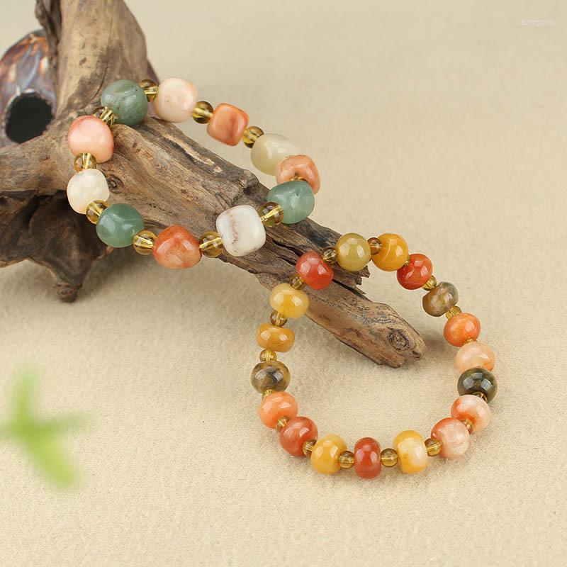 

Strand Gold Silk Jade Nature Stones Bracelet With Color Random Handstring Gobi Abacus Beaded National VintagJewelry