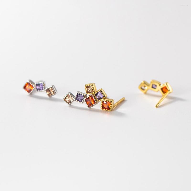 

Stud Earrings LAVIFAM 925 Sterling Silver Simple Square Colorful Zircons For Women Girl Small Sweet Ear Jewelry