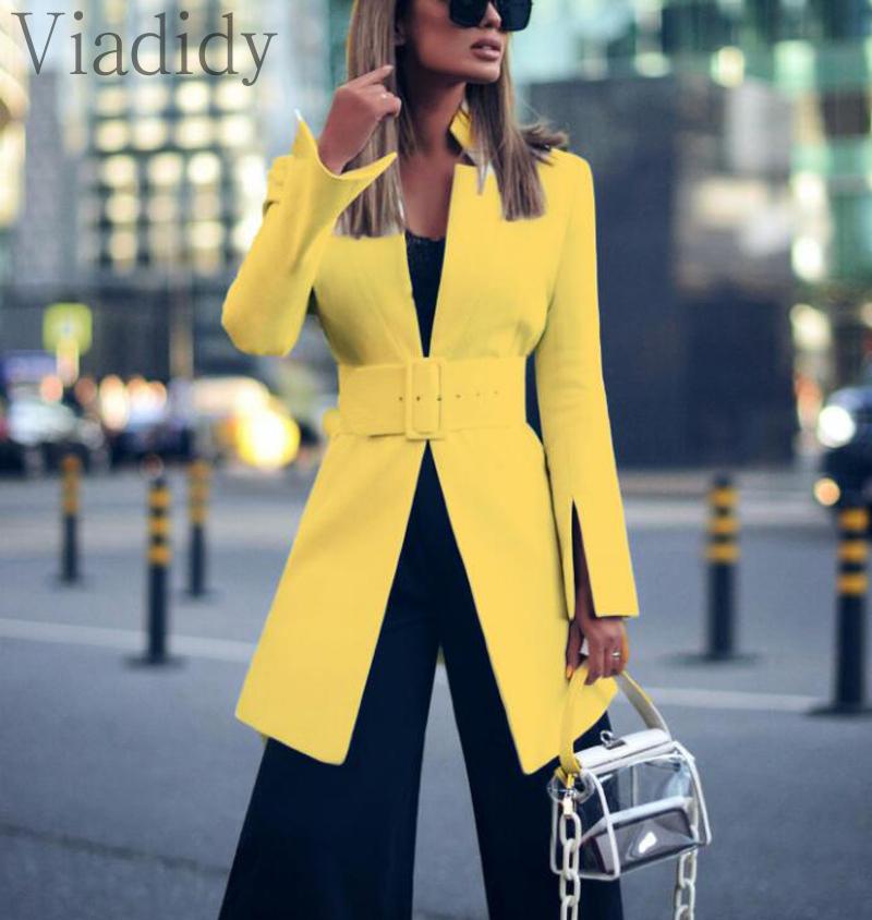 

Pants Long Sleeve Solid Blazer Workwear Blazer with belt Femme, White