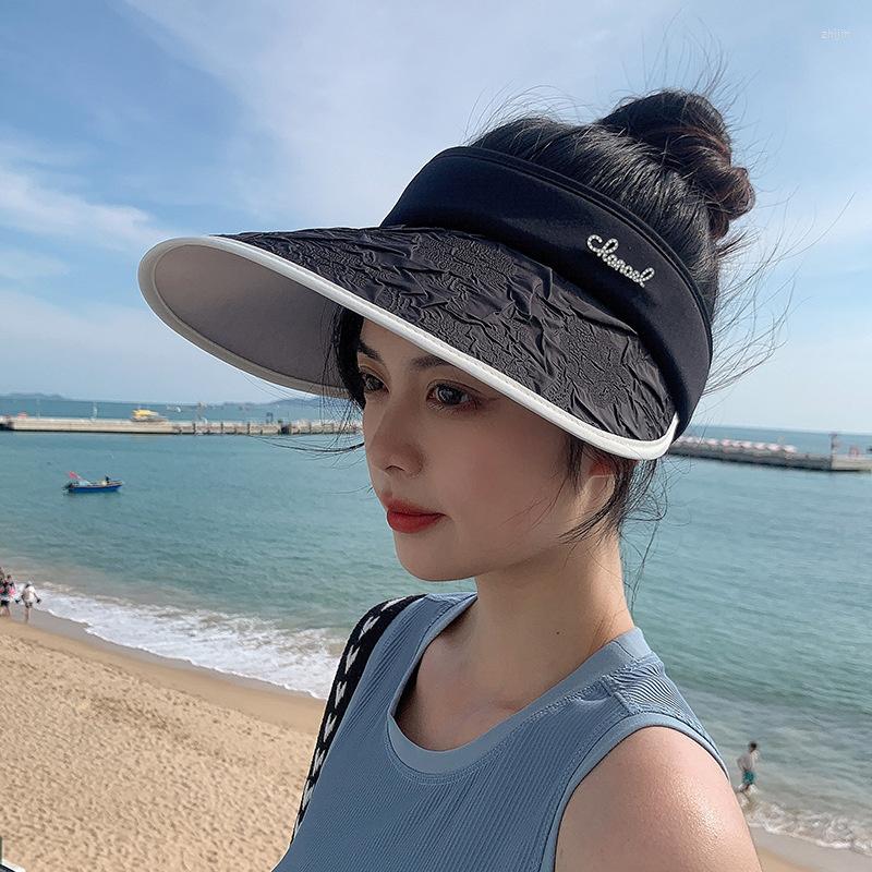 

Wide Brim Hats Summer Breathable Air Sun Women Adjustable Visor UV Protection Top Empty Sports Tennis Golf Running Sunscreen Cap, Black
