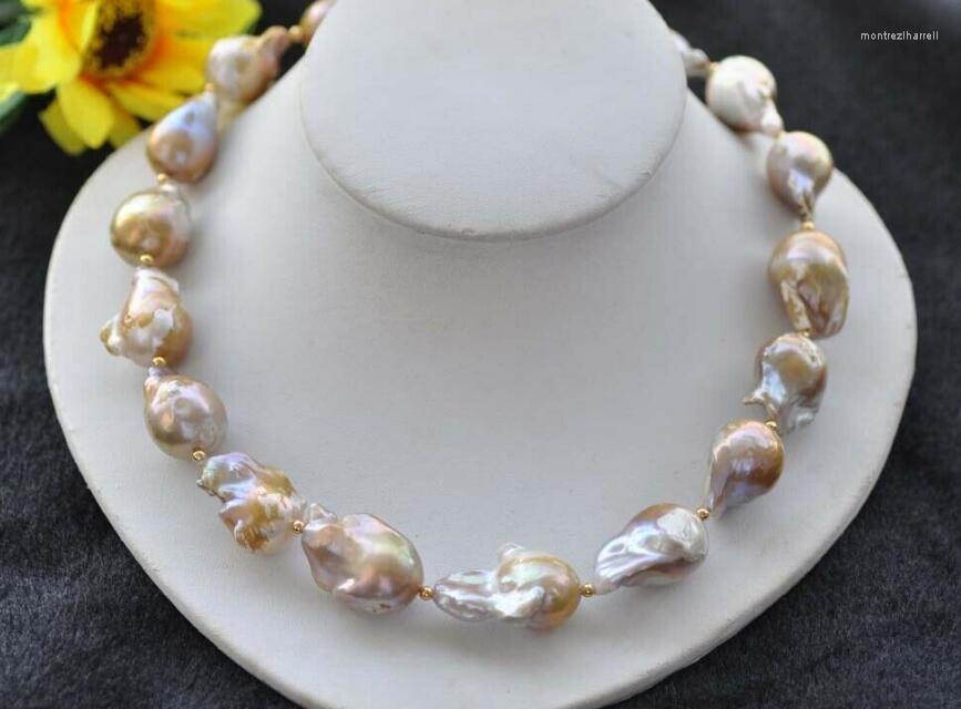 

Chains 20-26mm Lavender & Golden Baroque Keshi Reborn Pearl Necklace 18"CZ