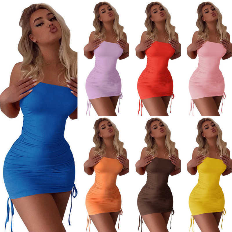

Women Clothing Desiger Dresses 2023 Summer Strapless Dress Sexy Off Shoulder Mini Skirts Solid Color Crop Top Bodycon Drawstring Dresses Skinny Clubwear 7 Colors, Orange