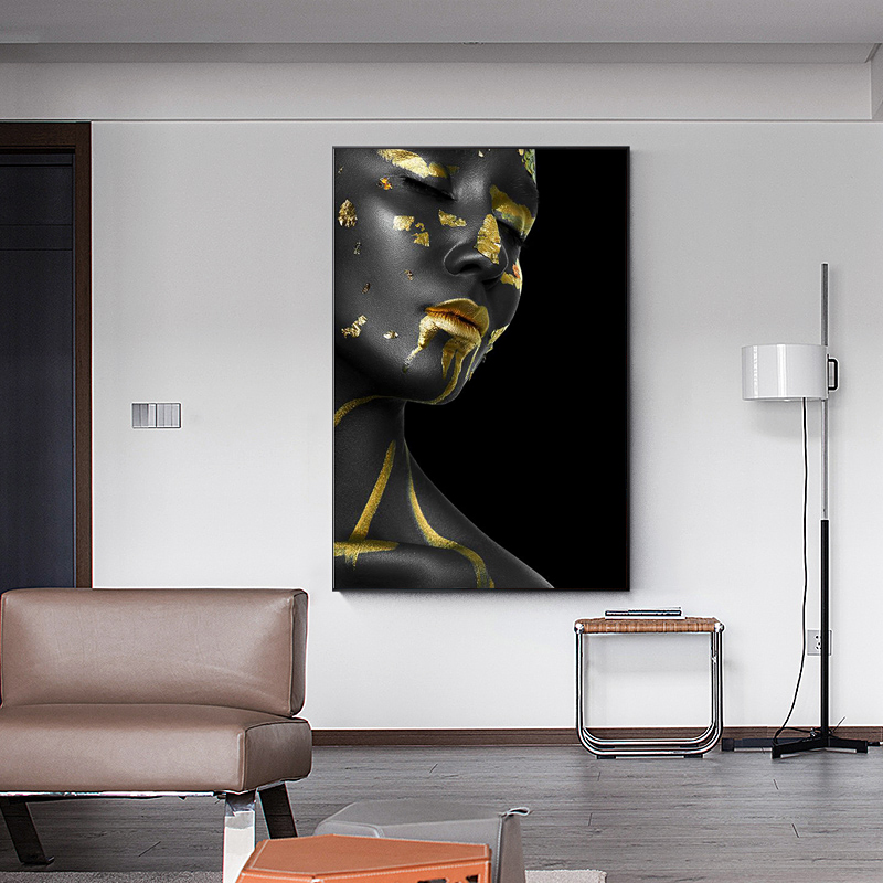 

African Art Cuadros Posters and Prints  and Gold Woman Oil Painting on Canvas Scandinavian Wall Art Pictures for Living Room Home Decor