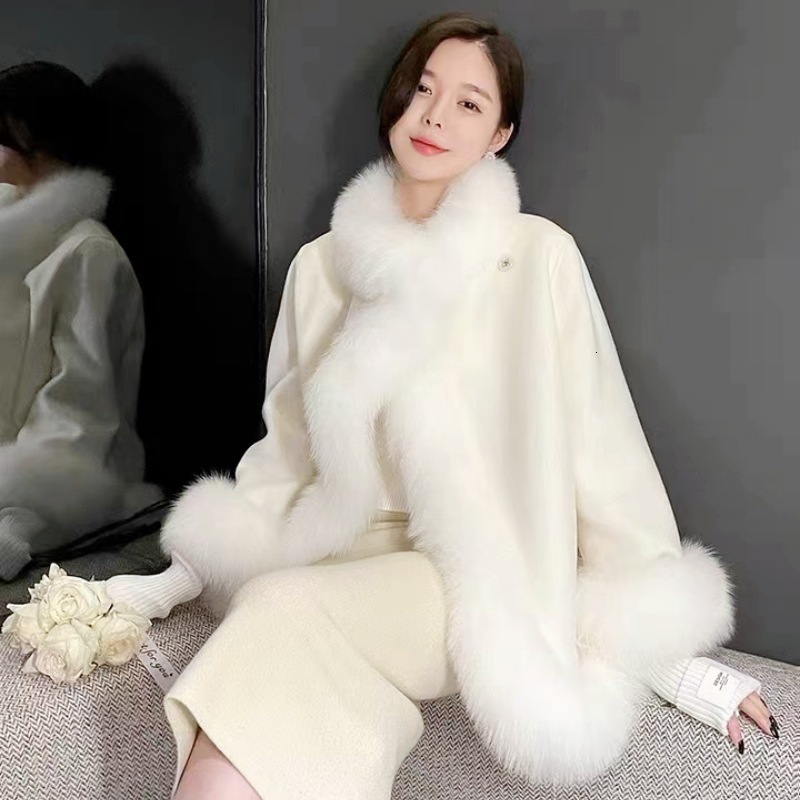 Womens Fur Faux Winter Jacket Women Real Coat Natural Collar Thick Warm Cashmere Wool Woolen Outerwear Streetwear Fashion 230922