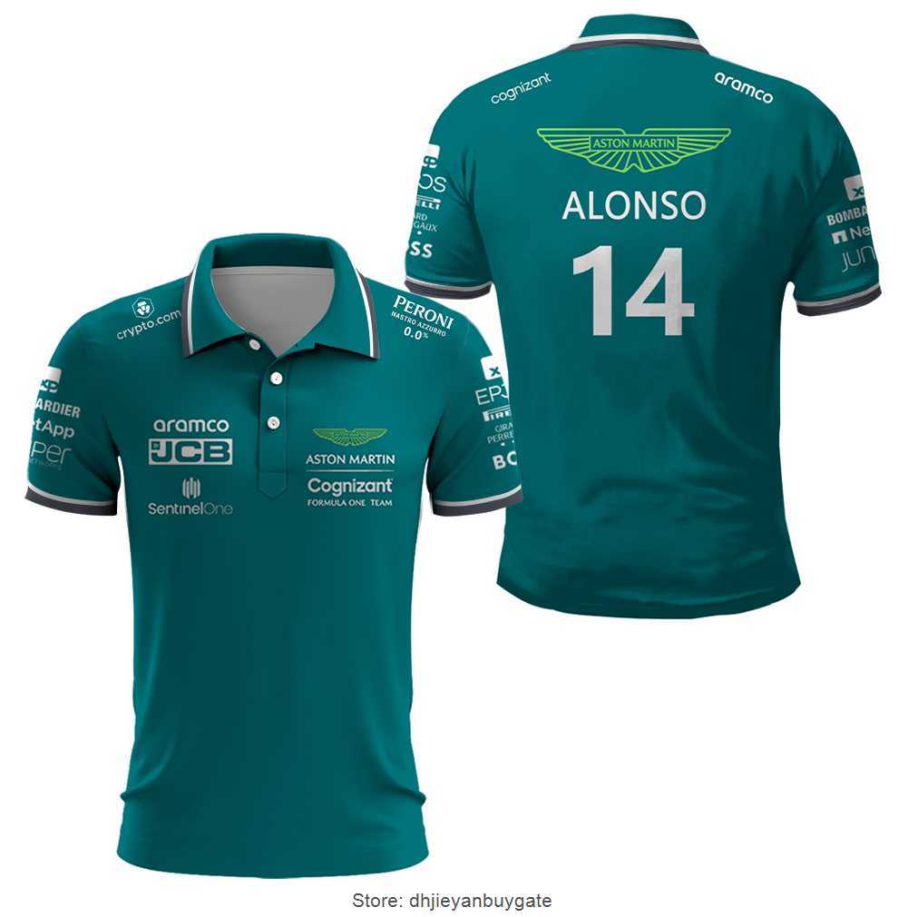 

Aston Martin Men' T Shirts 14 Alonso Driver 2023 F1 Racing Team Motorsport Sports Polo Shirt Car Fans Green Do Not Fade Breathable