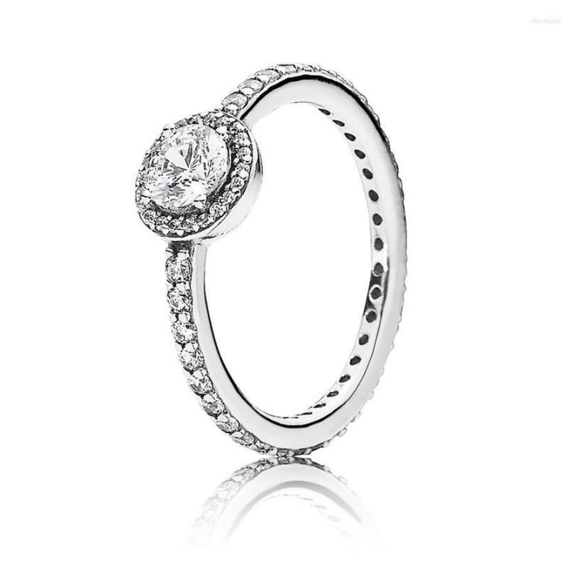 

Cluster Rings 925 Sterling Silver Pan Ring Pave Classic Elegance With Crystal For Women Wedding Party Gift Fine Jewelry